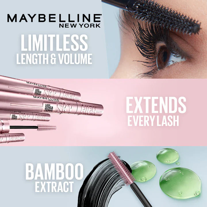 Maybelline New York Black Mascara for Extremely Long Eyelashes Lash Sensational Sky High Mascara Very Black