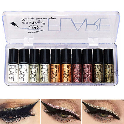 Kit 10 Colors Flair Glitter Eyeliner